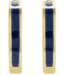 689146 Earring 14K Yellow Blue Enamel 12.1 Mm 2 Mm Pair Hinged Polished Navy Blue Enamel Hoop Earrings