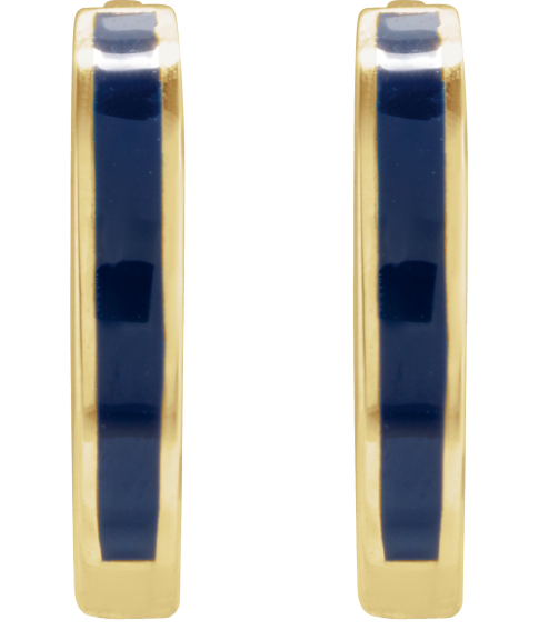 689146 Earring 14K Yellow Blue Enamel 12.1 Mm 2 Mm Pair Hinged Polished Navy Blue Enamel Hoop Earrings