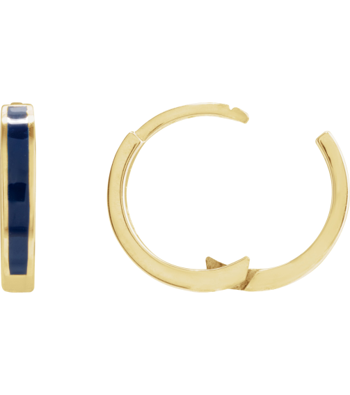 689146 Earring 14K Yellow Blue Enamel 12.1 Mm 2 Mm Pair Hinged Polished Navy Blue Enamel Hoop Earrings