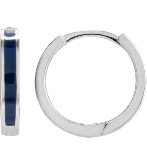 689146 Earring 14K White Blue Enamel 12.1 Mm 2 Mm Pair Hinged Polished Navy Blue Enamel Hoop Earrings