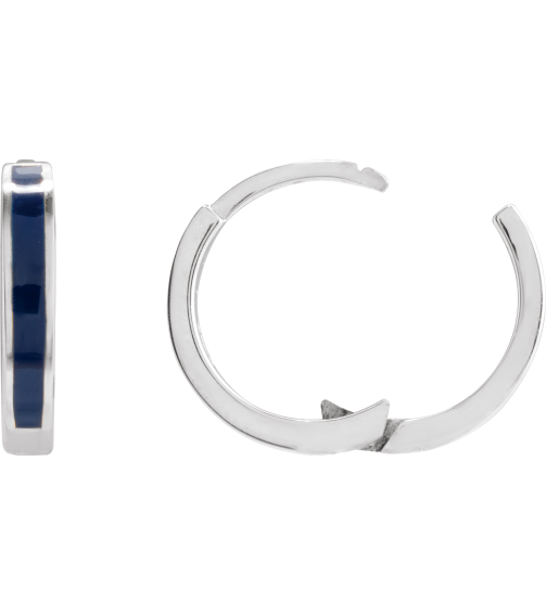 689146 Earring 14K White Blue Enamel 12.1 Mm 2 Mm Pair Hinged Polished Navy Blue Enamel Hoop Earrings