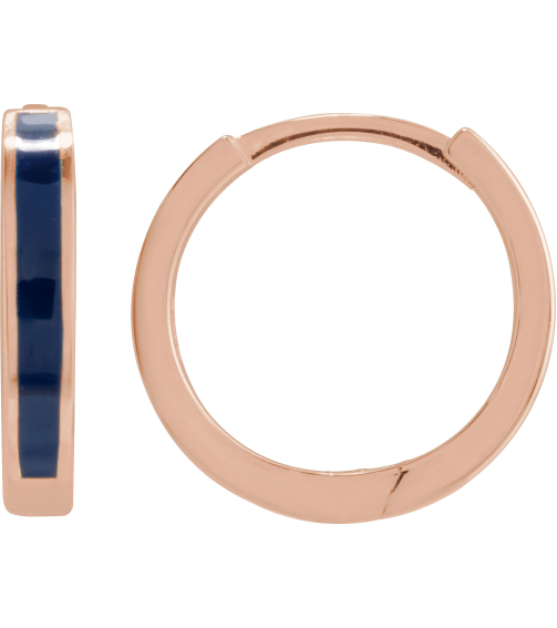 689146 Earring 14K Rose Blue Enamel 12.1 Mm 2 Mm Pair Hinged Polished Navy Blue Enamel Hoop Earrings
