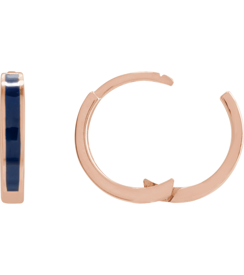 689146 Earring 14K Rose Blue Enamel 12.1 Mm 2 Mm Pair Hinged Polished Navy Blue Enamel Hoop Earrings