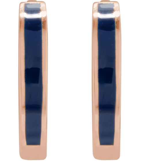 689146 Earring 14K Rose Blue Enamel 12.1 Mm 2 Mm Pair Hinged Polished Navy Blue Enamel Hoop Earrings