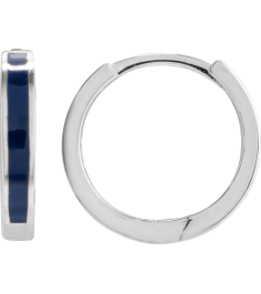 689146 Earring Sterling Silver Blue Enamel 12.1 Mm 2 Mm Pair Hinged Polished Navy Blue Enamel Hoop Earrings