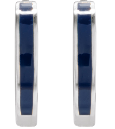 689146 Earring Sterling Silver Blue Enamel 12.1 Mm 2 Mm Pair Hinged Polished Navy Blue Enamel Hoop Earrings