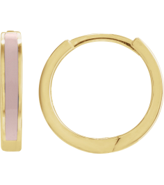 689146 Earring 14K Yellow Pink Enamel 12.1 Mm 2 Mm Pair Hinged Polished Light Pink Beige Enamel Hoop Earrings