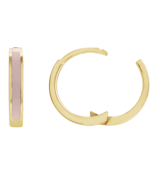 689146 Earring 14K Yellow Pink Enamel 12.1 Mm 2 Mm Pair Hinged Polished Light Pink Beige Enamel Hoop Earrings