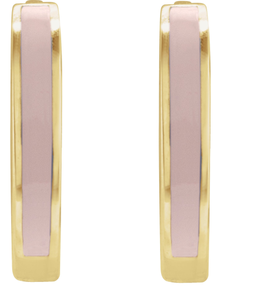 689146 Earring 14K Yellow Pink Enamel 12.1 Mm 2 Mm Pair Hinged Polished Light Pink Beige Enamel Hoop Earrings