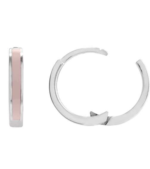 689146 Earring 14K White Pink Enamel 12.1 Mm 2 Mm Pair Hinged Polished Light Pink Beige Enamel Hoop Earrings