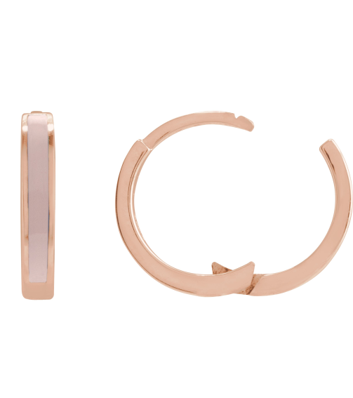 689146 Earring 14K Rose Pink Enamel 12.1 Mm 2 Mm Pair Hinged Polished Light Pink Beige Enamel Hoop Earrings