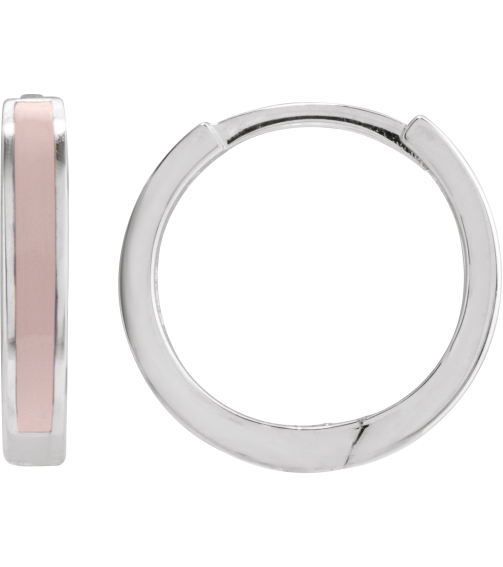 689146 Earring Sterling Silver Pink Enamel 12.1 Mm 2 Mm Pair Hinged Polished Light Pink Beige Enamel Hoop Earrings