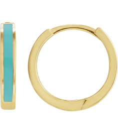 689146 Earring 14K Yellow Turquoise Enamel 12.1 Mm 2 Mm Pair Hinged Polished Light Turquoise Enamel Hoop Earrings