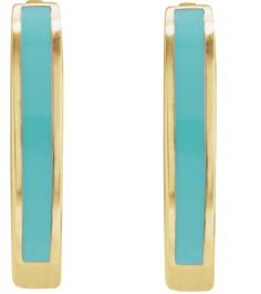 689146 Earring 14K Yellow Turquoise Enamel 12.1 Mm 2 Mm Pair Hinged Polished Light Turquoise Enamel Hoop Earrings
