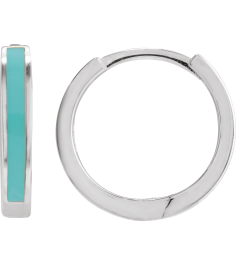 689146 Earring 14K White Turquoise Enamel 12.1 Mm 2 Mm Pair Hinged Polished Light Turquoise Enamel Hoop Earrings