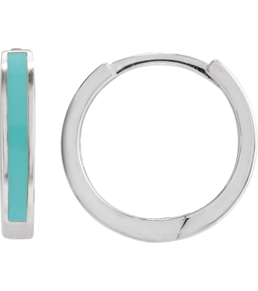 689146 Earring 14K White Turquoise Enamel 12.1 Mm 2 Mm Pair Hinged Polished Light Turquoise Enamel Hoop Earrings
