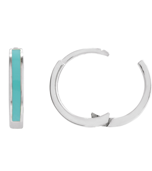 689146 Earring 14K White Turquoise Enamel 12.1 Mm 2 Mm Pair Hinged Polished Light Turquoise Enamel Hoop Earrings