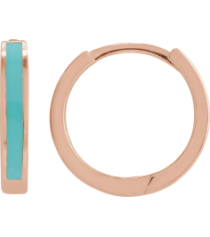 689146 Earring 14K Rose Turquoise Enamel 12.1 Mm 2 Mm Pair Hinged Polished Light Turquoise Enamel Hoop Earrings
