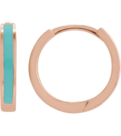 689146 Earring 14K Rose Turquoise Enamel 12.1 Mm 2 Mm Pair Hinged Polished Light Turquoise Enamel Hoop Earrings