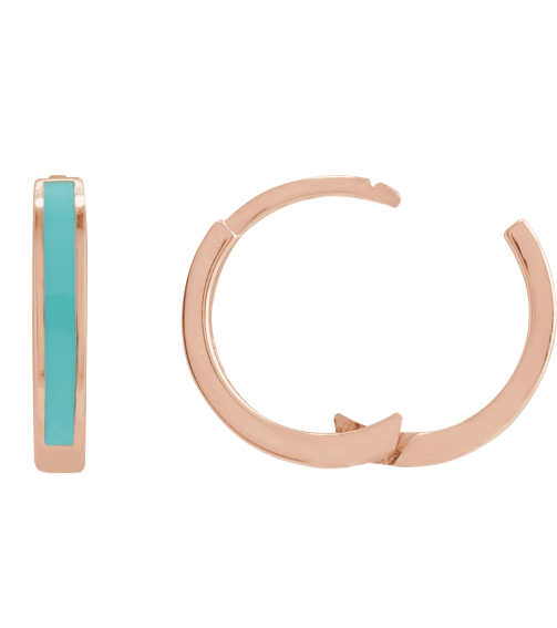 689146 Earring 14K Rose Turquoise Enamel 12.1 Mm 2 Mm Pair Hinged Polished Light Turquoise Enamel Hoop Earrings