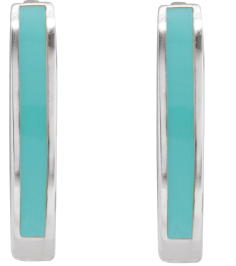 689146 Earring Sterling Silver Turquoise Enamel 12.1 Mm 2 Mm Pair Hinged Polished Light Turquoise Enamel Hoop Earrings