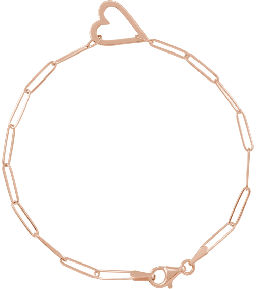 Brc962 Bracelet 14K Rose 14 X 11 Mm 7 In Polished Paperclip Chain Heart Bracelet