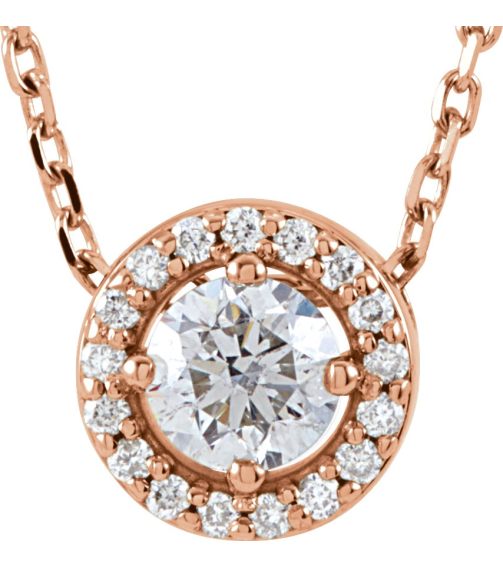 85916 Necklace Set 14K Rose Round Lab-Grown Diamond 3.4Mm 15 Ctw Lab-Grown Diamond Si1-Si2, Gh 16 In Polished 15 Ctw Lab-Grown Diamond Necklace