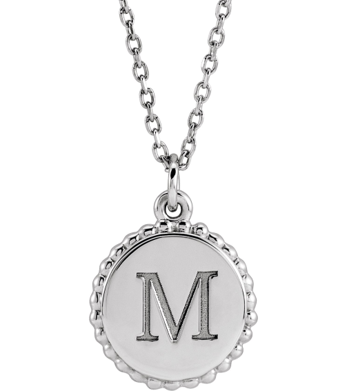 86472 Necklace 14K White 18.3 X 13.8 Mm 16-18 In Polished Engravable Round Beaded Necklace