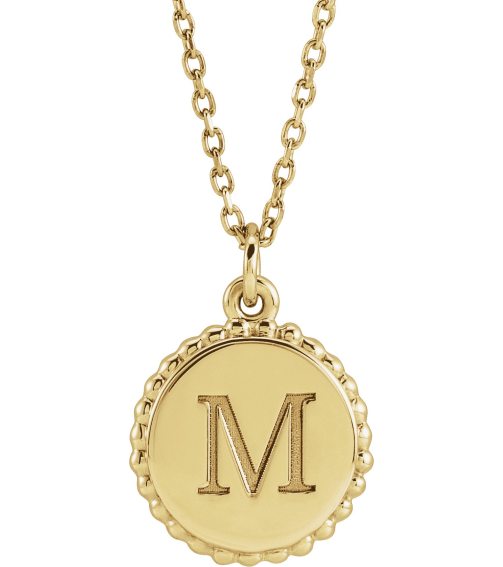 86472 Necklace 14K Yellow 18.3 X 13.8 Mm 16-18 In Polished Engravable Round Beaded Necklace