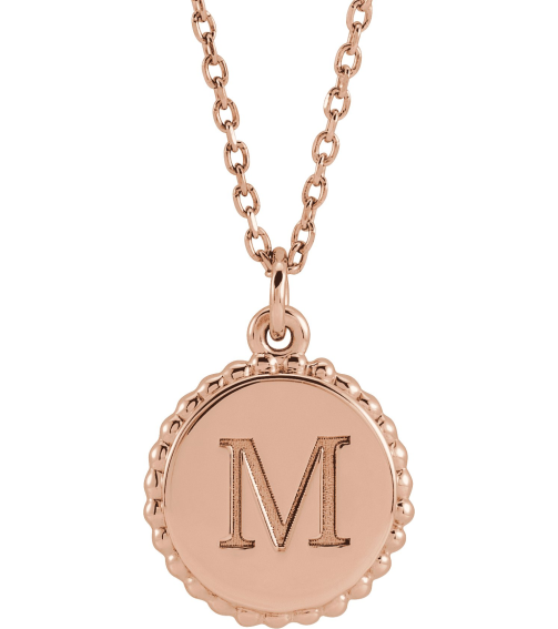 86472 Necklace 14K Rose 18.3 X 13.8 Mm 16-18 In Polished Engravable Round Beaded Necklace