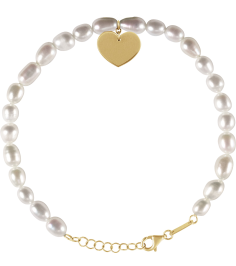 689147 Bracelet Set 14K Yellow Pearl Cultured White Freshwater Pearl 5-5.5 Mm 7-8 In Polished Cultured Freshwater Pearl Bracelet With Heart Dangle