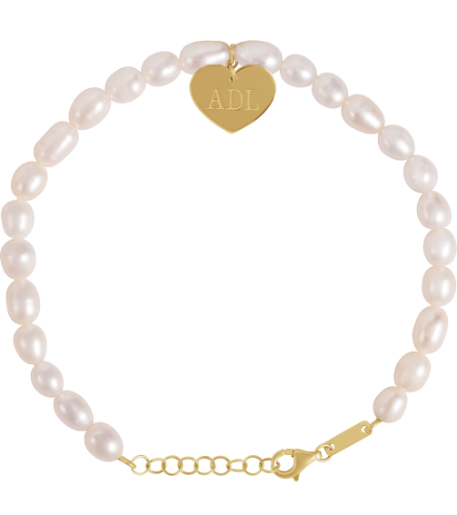 689147 Bracelet Set 14K Yellow Pearl Cultured White Freshwater Pearl 5-5.5 Mm 7-8 In Polished Cultured Freshwater Pearl Bracelet With Heart Dangle