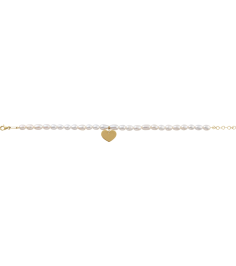 689147 Bracelet Set 14K Yellow Pearl Cultured White Freshwater Pearl 5-5.5 Mm 7-8 In Polished Cultured Freshwater Pearl Bracelet With Heart Dangle