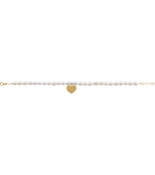 689147 Bracelet Set 14K Yellow Pearl Cultured White Freshwater Pearl 5-5.5 Mm 7-8 In Polished Cultured Freshwater Pearl Bracelet With Heart Dangle