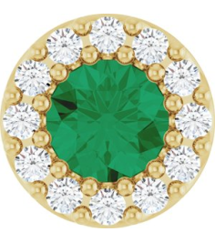 88590 Pendant Set 14K Yellow Round Lab-Grown Emerald 4Mm 0.08 Ctw Natural Diamond I1, G-H Polished Lab-Grown Emerald And .08 Ctw Natural Diamond Halo-Style Pendant