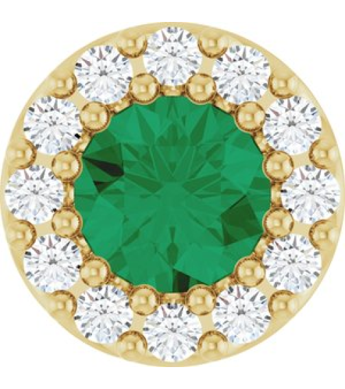 88590 Pendant Set 14K Yellow Round Lab-Grown Emerald 4Mm 0.08 Ctw Natural Diamond I1, G-H Polished Lab-Grown Emerald And .08 Ctw Natural Diamond Halo-Style Pendant