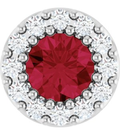 88590 Pendant Set Platinum Round Natural Ruby 4Mm 0.08 Ctw Natural Diamond Si2-Si3, G-H Polished Natural Ruby And .08 Ctw Natural Diamond Halo-Style Pendant