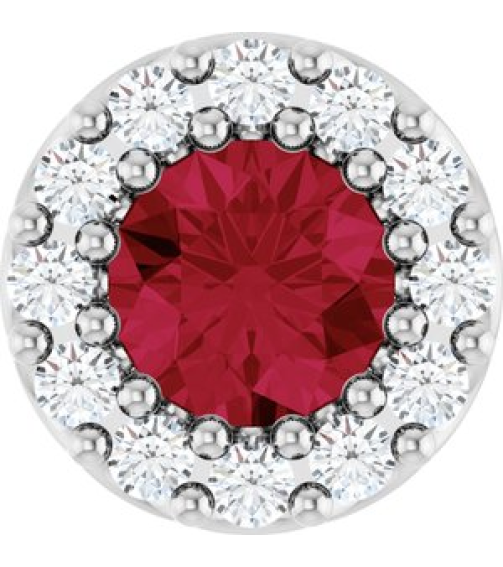 88590 Pendant Set Platinum Round Natural Ruby 4Mm 0.08 Ctw Natural Diamond Si2-Si3, G-H Polished Natural Ruby And .08 Ctw Natural Diamond Halo-Style Pendant
