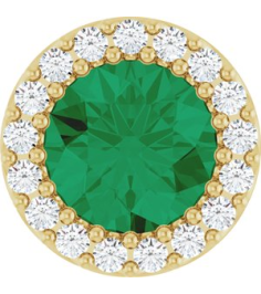 88590 Pendant Set 14K Yellow Round Lab-Grown Emerald 6Mm 18 Ctw Natural Diamond I1, G-H Polished Lab-Grown Emerald And 18 Ctw Natural Diamond Halo-Style Pendant