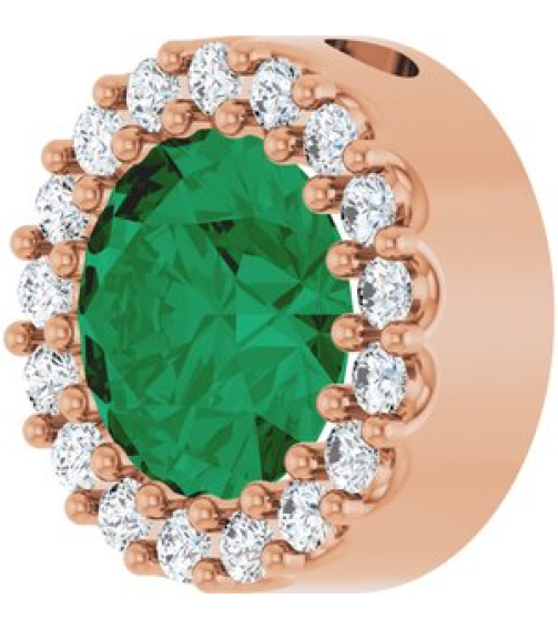 88590 Pendant Set 14K Rose Round Natural Emerald 6Mm 18 Ctw Natural Diamond I1, G-H Polished Natural Emerald And 18 Ctw Natural Diamond Halo-Style Pendant