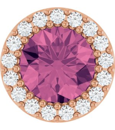 88590 Pendant Set 14K Rose Round Natural Pink Tourmaline 6Mm 18 Ctw Natural Diamond I1, G-H Polished Natural Pink Tourmaline And 18 Ctw Natural Diamond Halo-Style Pendant