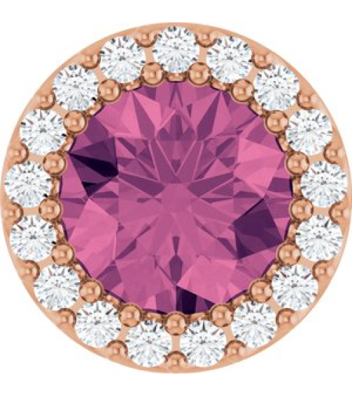 88590 Pendant Set 14K Rose Round Natural Pink Tourmaline 6Mm 18 Ctw Natural Diamond I1, G-H Polished Natural Pink Tourmaline And 18 Ctw Natural Diamond Halo-Style Pendant