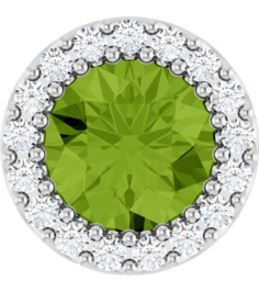 88590 Pendant Set Platinum Round Natural Peridot 6Mm 18 Ctw Natural Diamond Si2-Si3, G-H Polished Natural Peridot And 18 Ctw Natural Diamond Halo-Style Pendant