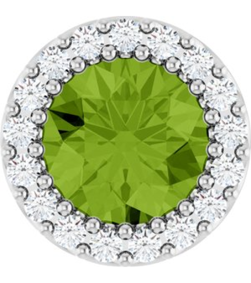 88590 Pendant Set Platinum Round Natural Peridot 6Mm 18 Ctw Natural Diamond Si2-Si3, G-H Polished Natural Peridot And 18 Ctw Natural Diamond Halo-Style Pendant