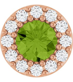 88590 Pendant Set 14K Rose Round Natural Peridot 4Mm 0.08 Ctw Natural Diamond I1, G-H Polished Natural Peridot And .08 Ctw Natural Diamond Halo-Style Pendant