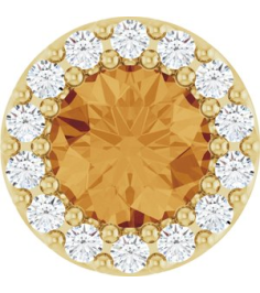 88590 Pendant Set 14K Yellow Round Natural Citrine 5Mm 110 Ctw Natural Diamond I1, G-H Polished Natural Citrine And 110 Ctw Natural Diamond Halo-Style Pendant