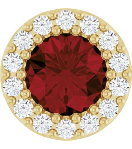 88590 Pendant Set 14K Yellow Round Natural Mozambique Garnet 5Mm 110 Ctw Natural Diamond I1, G-H Polished Natural Mozambique Garnet And 110 Ctw Natural Diamond Halo-Style Pendant
