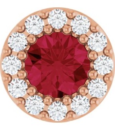 88590 Pendant Set 14K Rose Round Lab-Grown Ruby 4Mm 0.08 Ctw Natural Diamond I1, G-H Polished Lab-Grown Ruby And .08 Ctw Natural Diamond Halo-Style Pendant