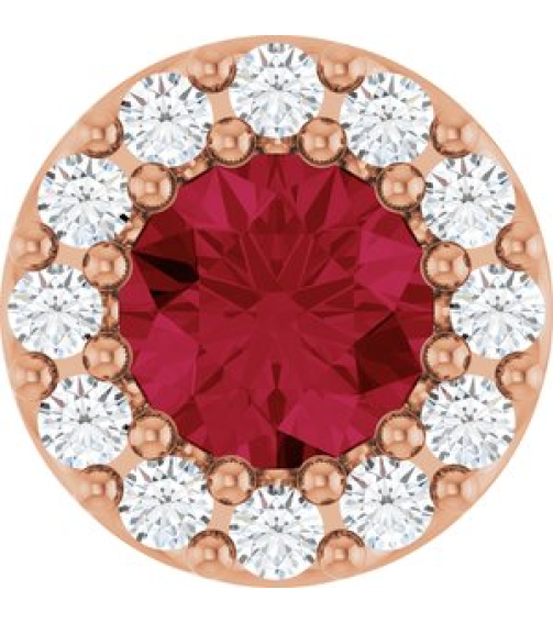 88590 Pendant Set 14K Rose Round Lab-Grown Ruby 4Mm 0.08 Ctw Natural Diamond I1, G-H Polished Lab-Grown Ruby And .08 Ctw Natural Diamond Halo-Style Pendant