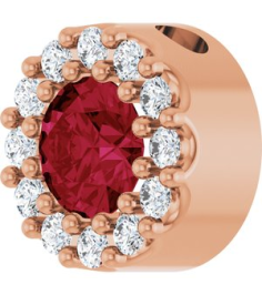88590 Pendant Set 14K Rose Round Lab-Grown Ruby 4Mm 0.08 Ctw Natural Diamond I1, G-H Polished Lab-Grown Ruby And .08 Ctw Natural Diamond Halo-Style Pendant